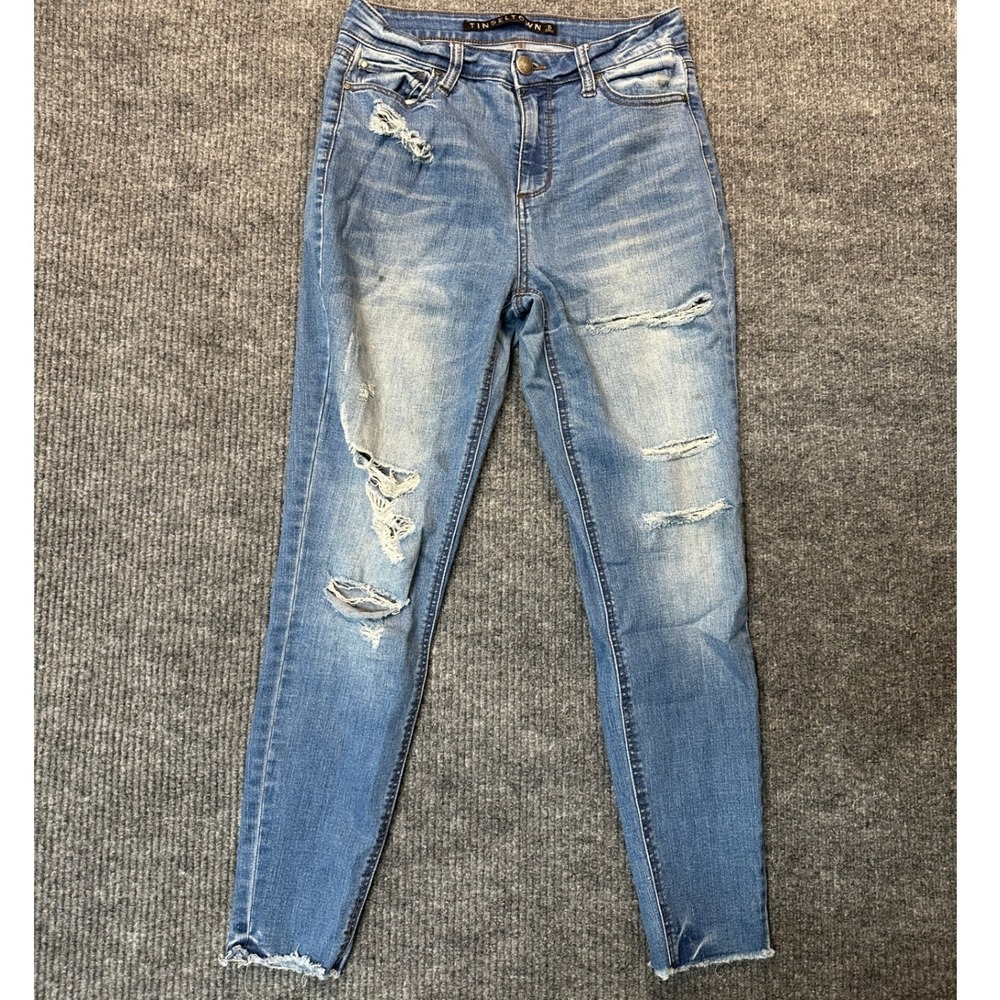 Tinseltown Distressed Skinny Jeans Size 5 Blue Denim‎ Raw Hem